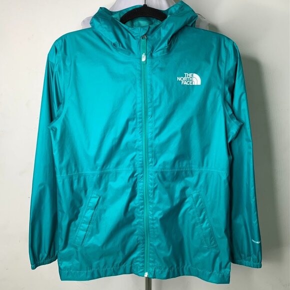The North Face Youth Junior Aqua Blue Dryvent Hoodie Rain Jacket Size L 14/16
